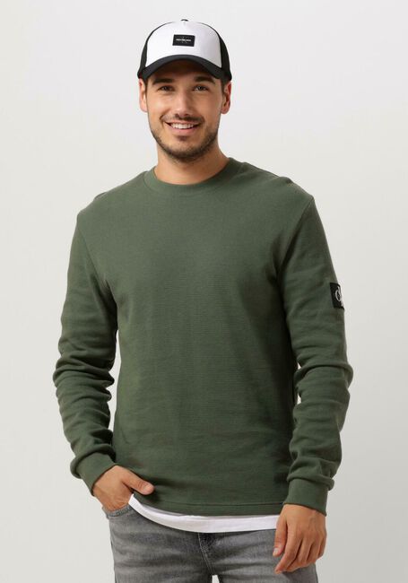 Donkergroene CALVIN KLEIN Trui WAFFLE LS TEE - large