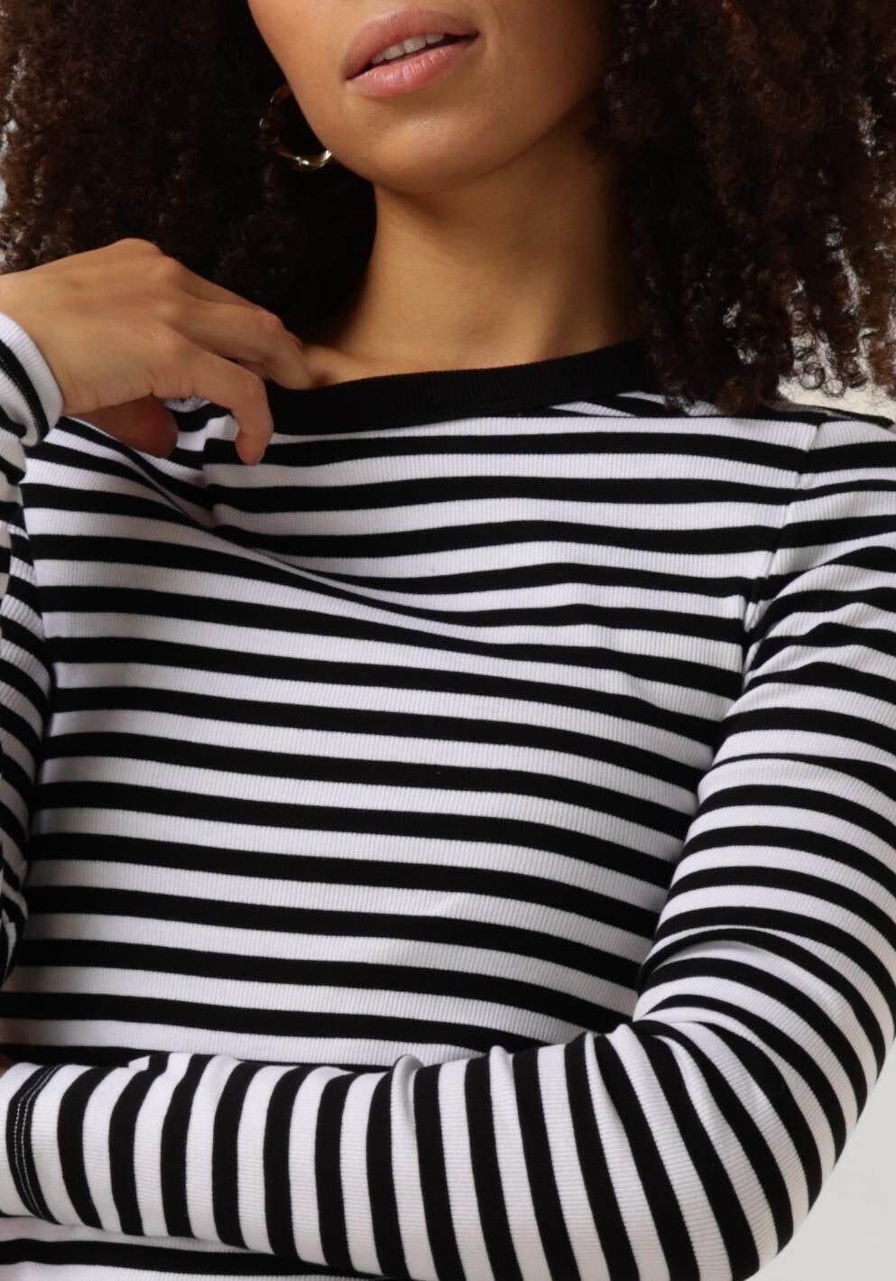 CALVIN KLEIN Dames Tops & T-shirts Woven Label Rib Long Sleeve Zwart