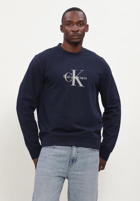 Donkerblauwe CALVIN KLEIN Sweater LS 350TERRY MNLG CN SWTSHRT - large