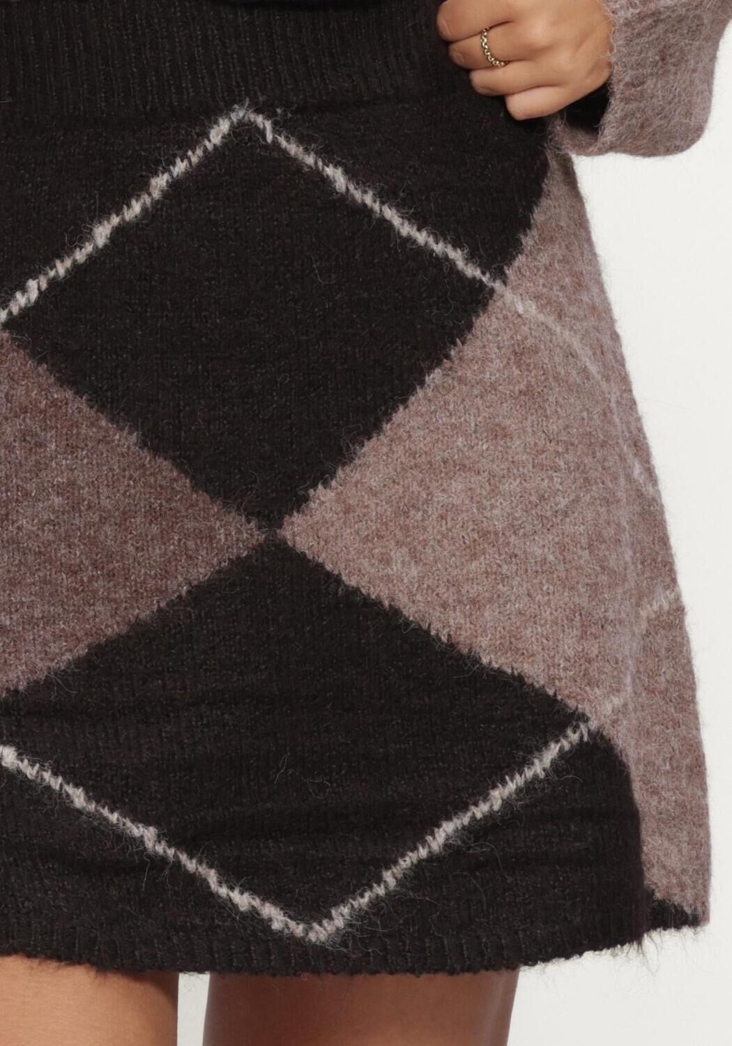 Bruine NEO NOIR Minirok GISA CHECK FLUFF KNIT SKIRT - large