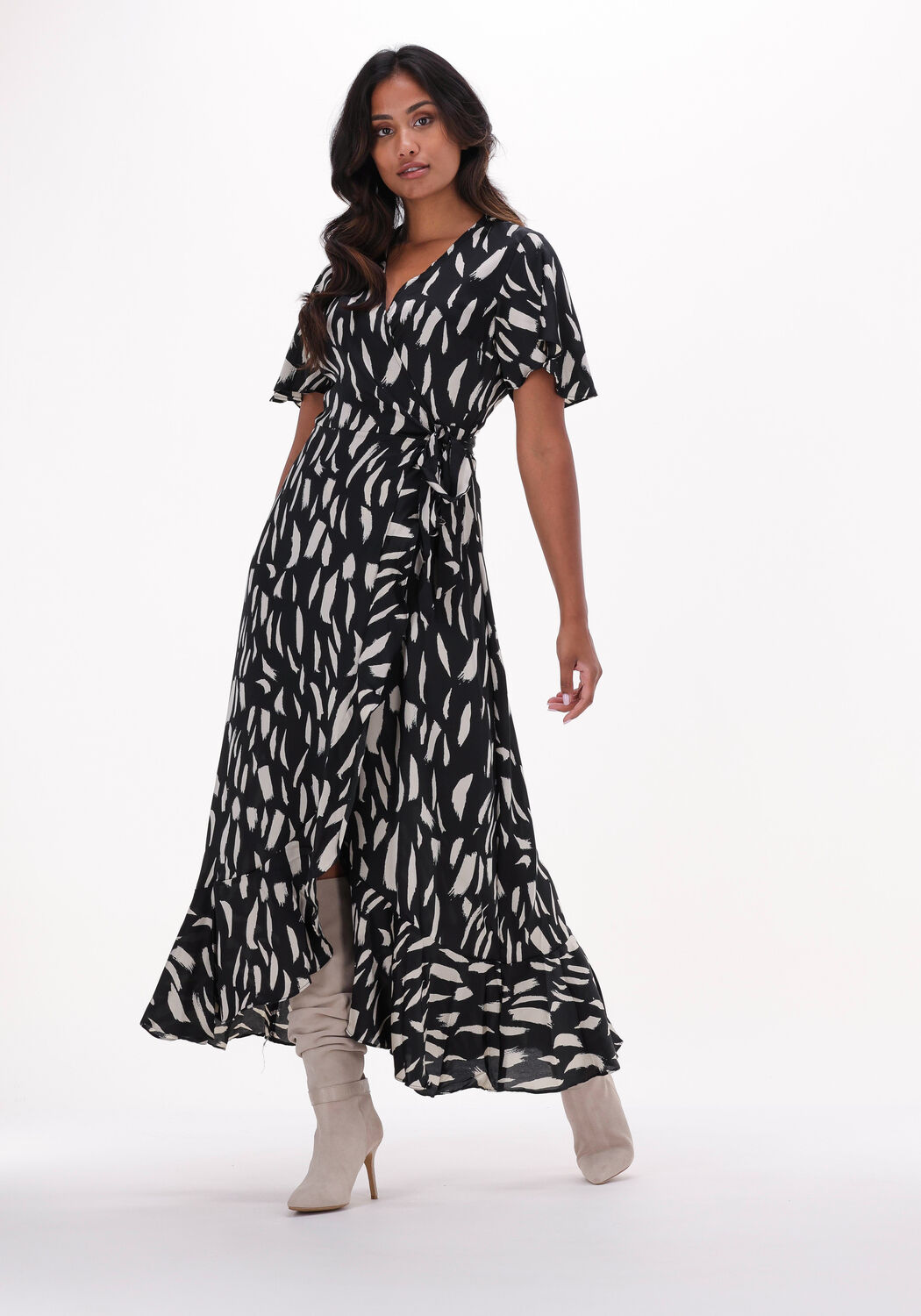 zwarte object maxi jurk papaya s s wrap long dressc