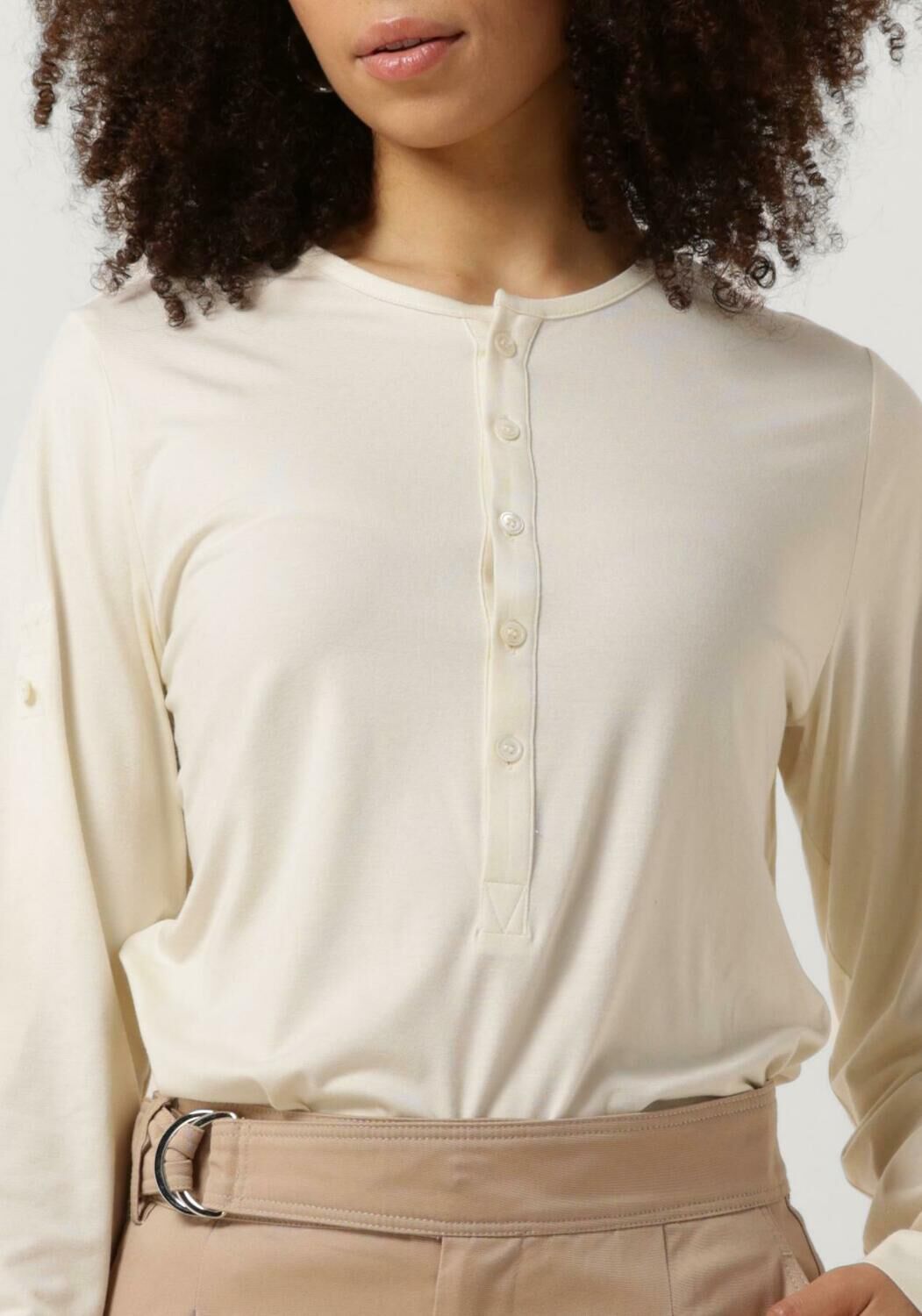 VANILIA Dames Tops & T-shirts Soft Jersey Henley Beige
