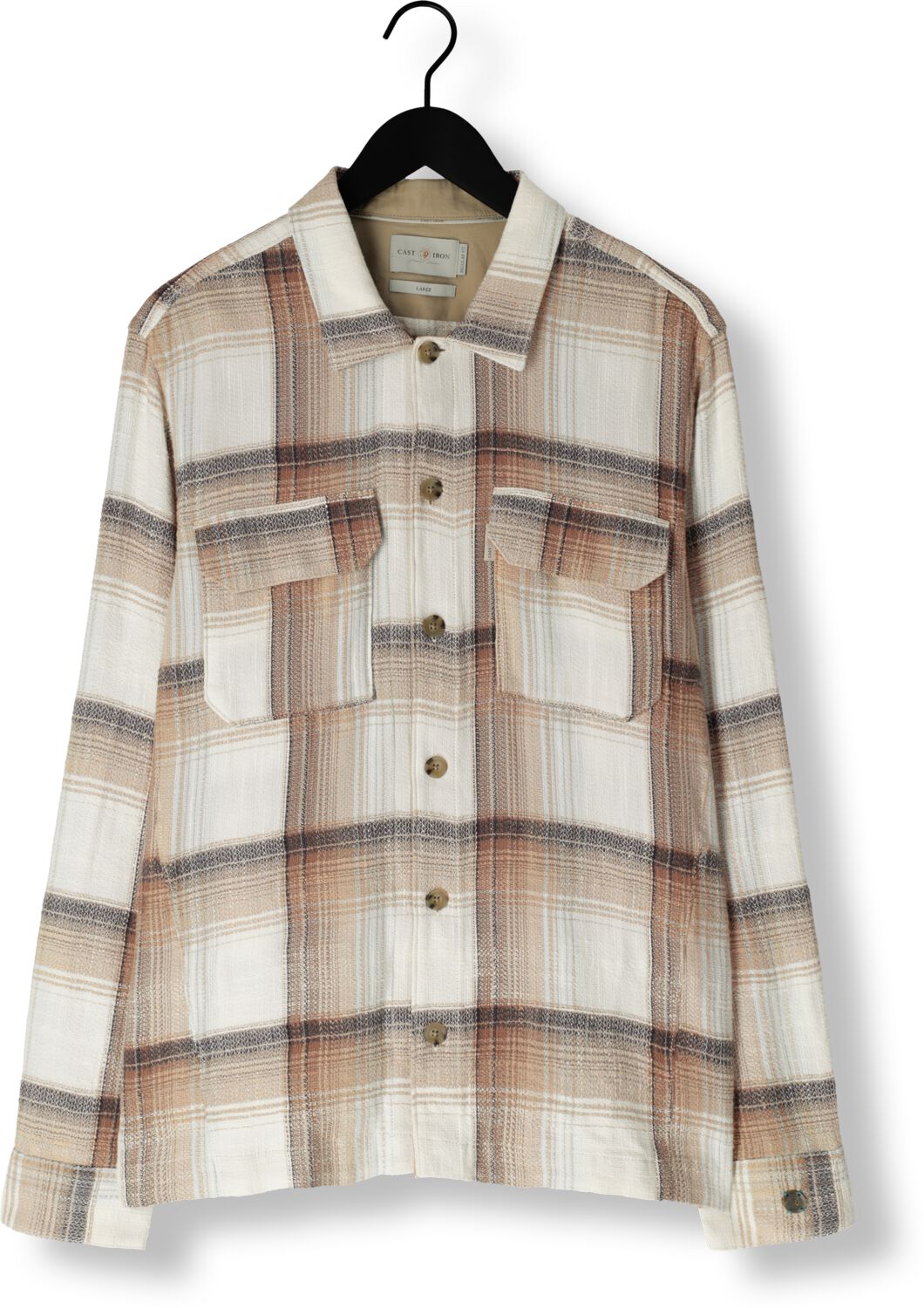 CAST IRON Heren Overshirts Long Sleeve Shirt Slub Check Zand