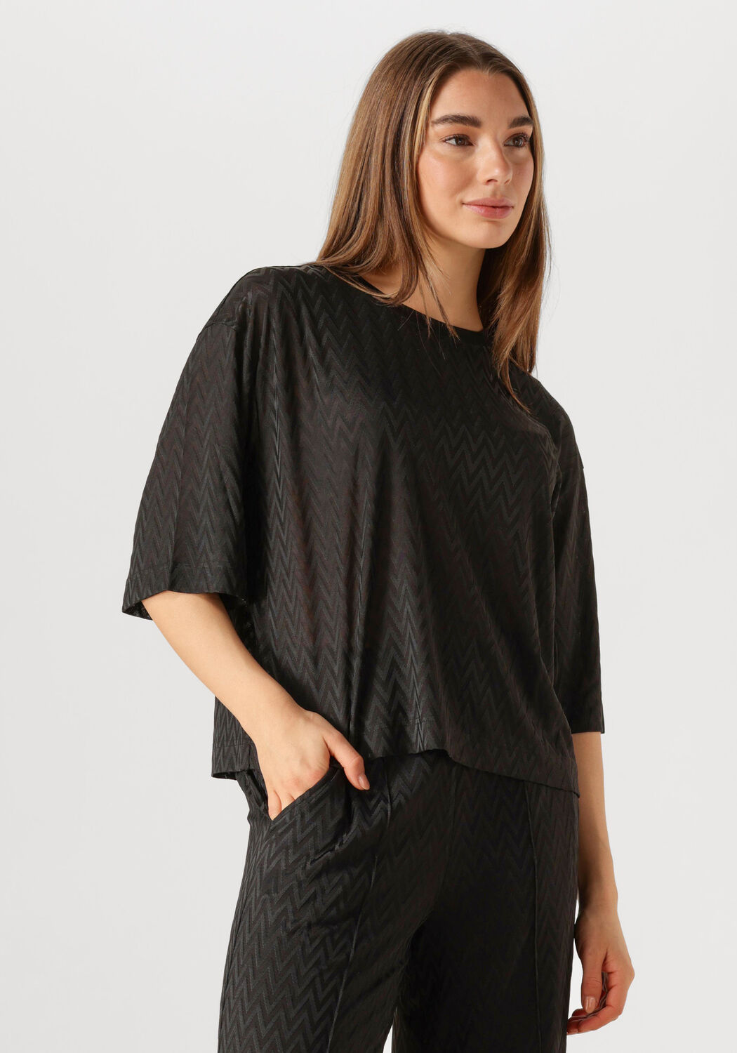 MOS MOSH Zwarte Tee met halve mouwen en ronde hals Black Dames