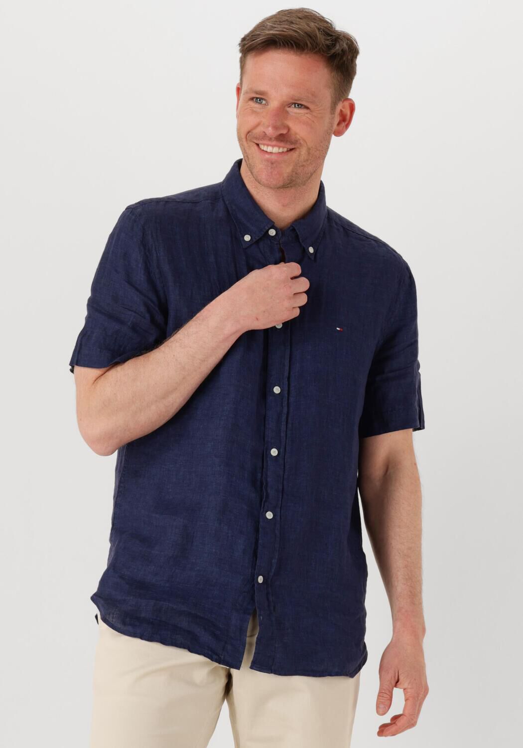TOMMY HILFIGER Heren Overhemden Pigment Dyed Linen Rf Shirt S s Donkerblauw