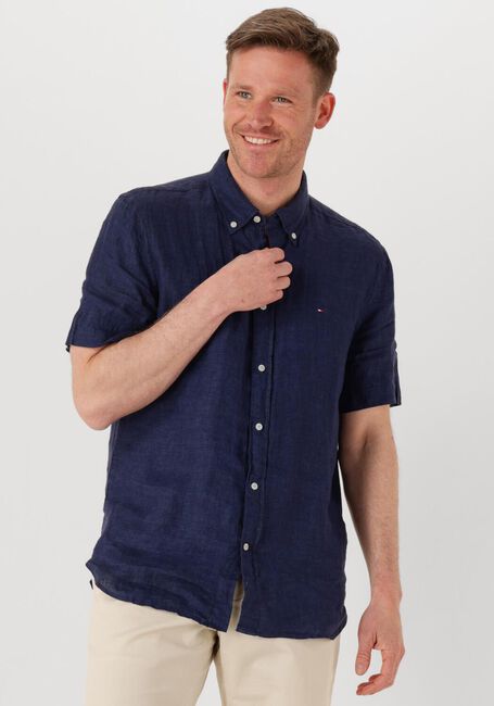 Donkerblauwe TOMMY HILFIGER Casual overhemd PIGMENT DYED LINEN RF SHIRT S/S - large