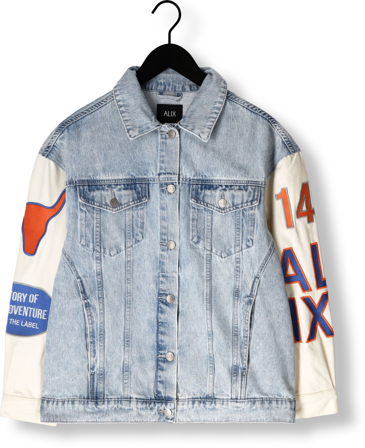 ALIX THE LABEL Dames Jassen Ladies Woven Mixed Sleeves Denim Jacket Blauw