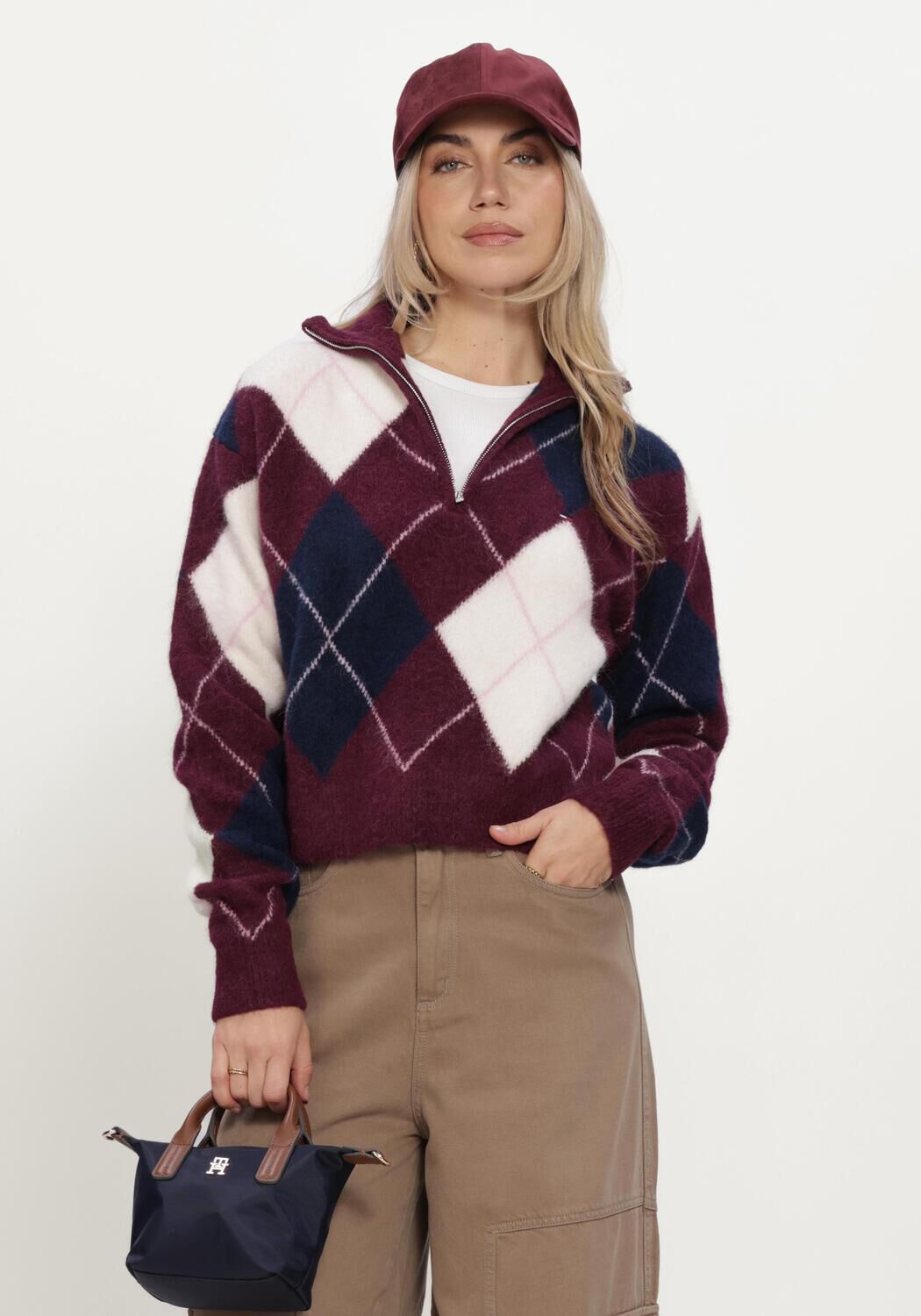 Bordeaux TOMMY JEANS Trui TJW FLUFFY QUARTER ZIP SWEATER - large