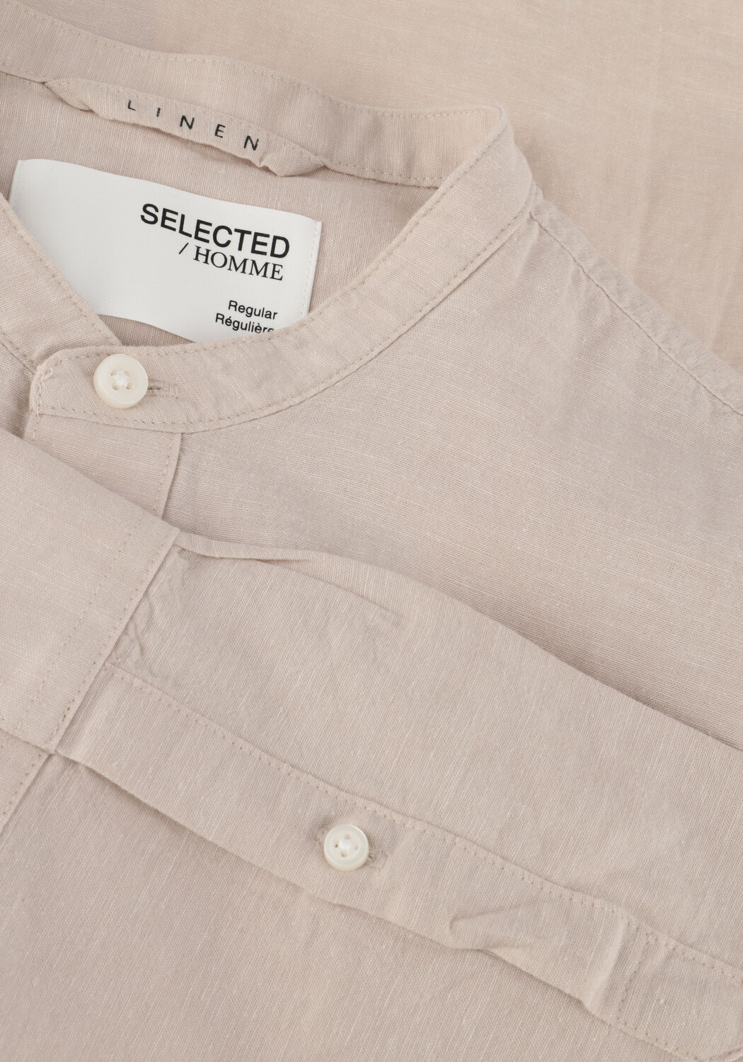 Beige SELECTED MEN Casual overhemd SLHREGNEW-LINEN SHIRT LS BAND - large