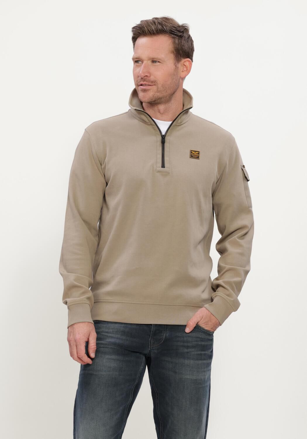 Beige PME LEGEND Trui HALF ZIP COLLAR INTERLOCK JERSEY