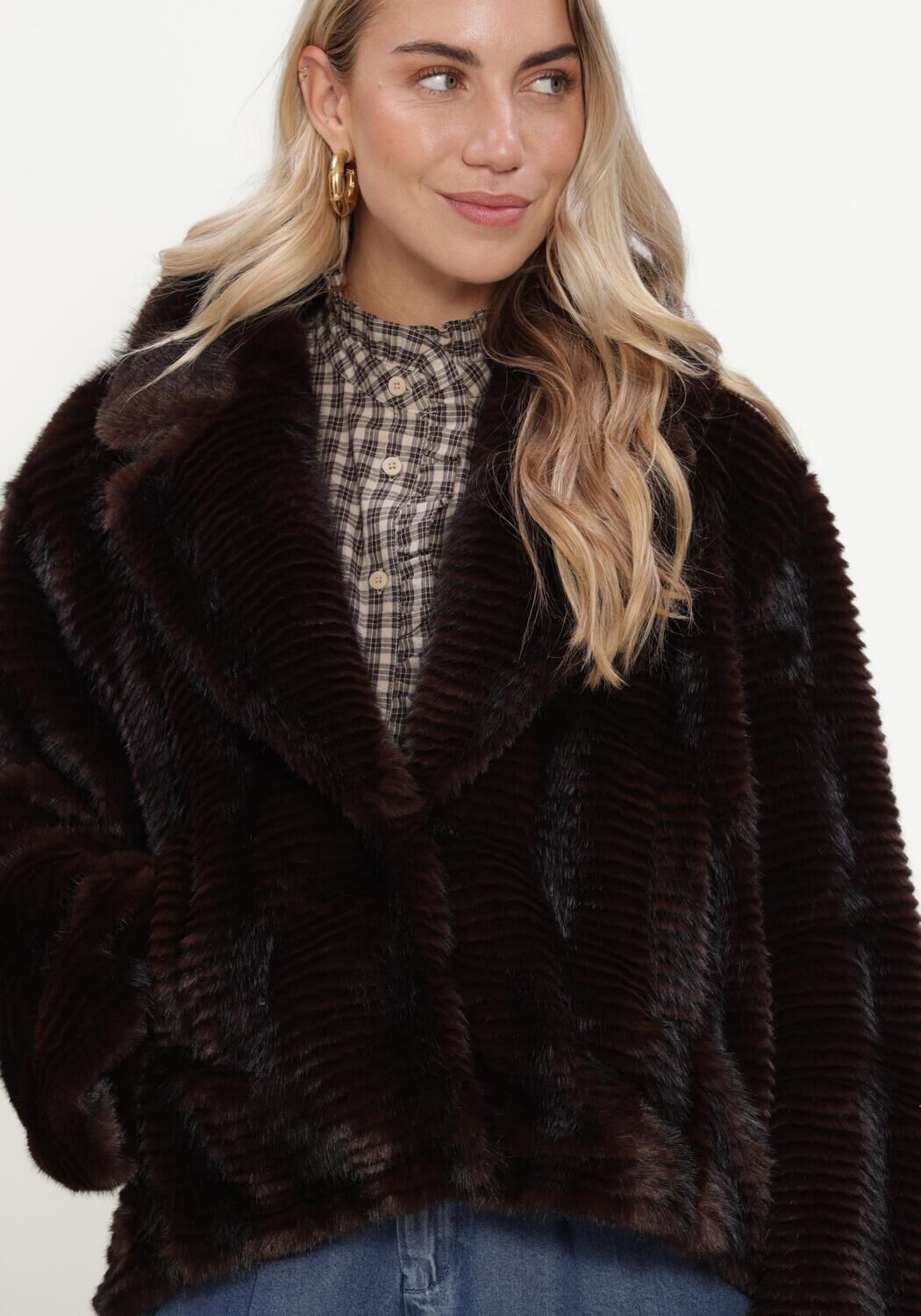 Bruine FREEBIRD Faux fur jas ORIANA - large