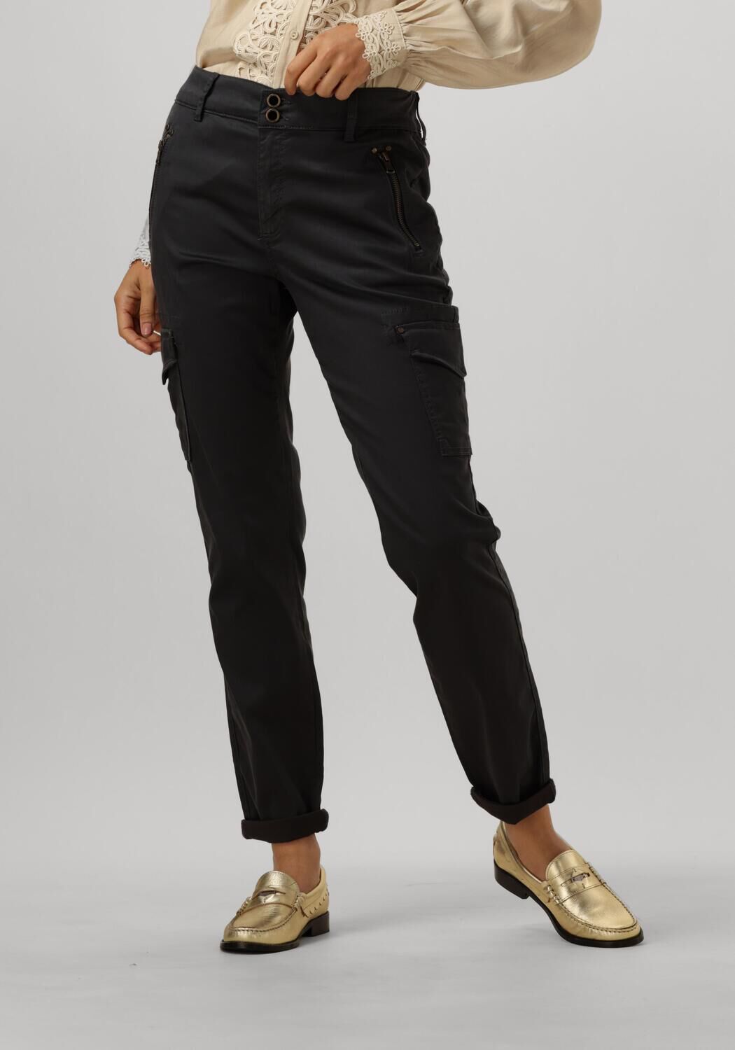 MOS MOSH Cargo Broek met Ritsdetails Black Dames