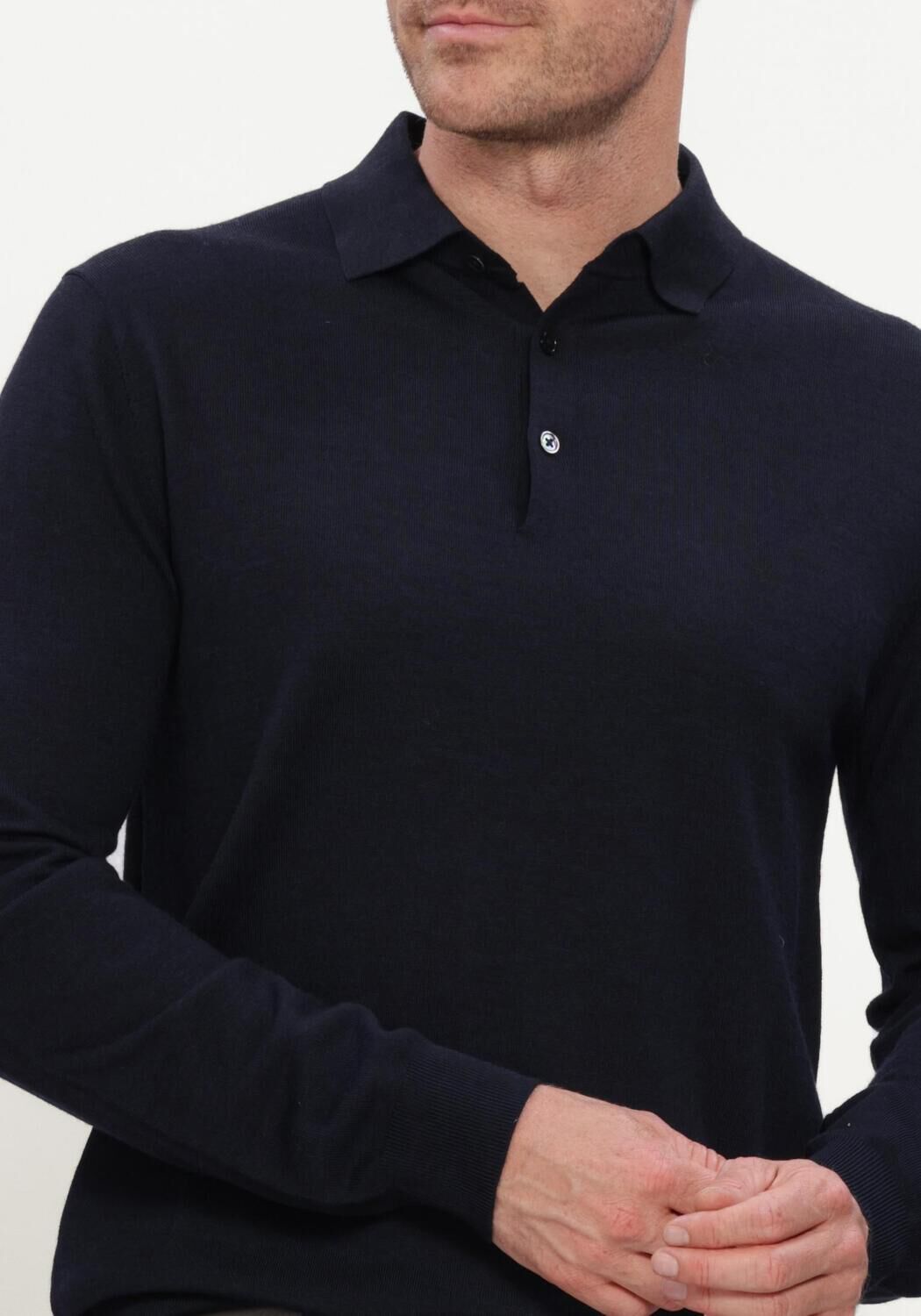 Donkerblauwe STEFANO LAURAN Trui POLO BUTTON MERINO - large