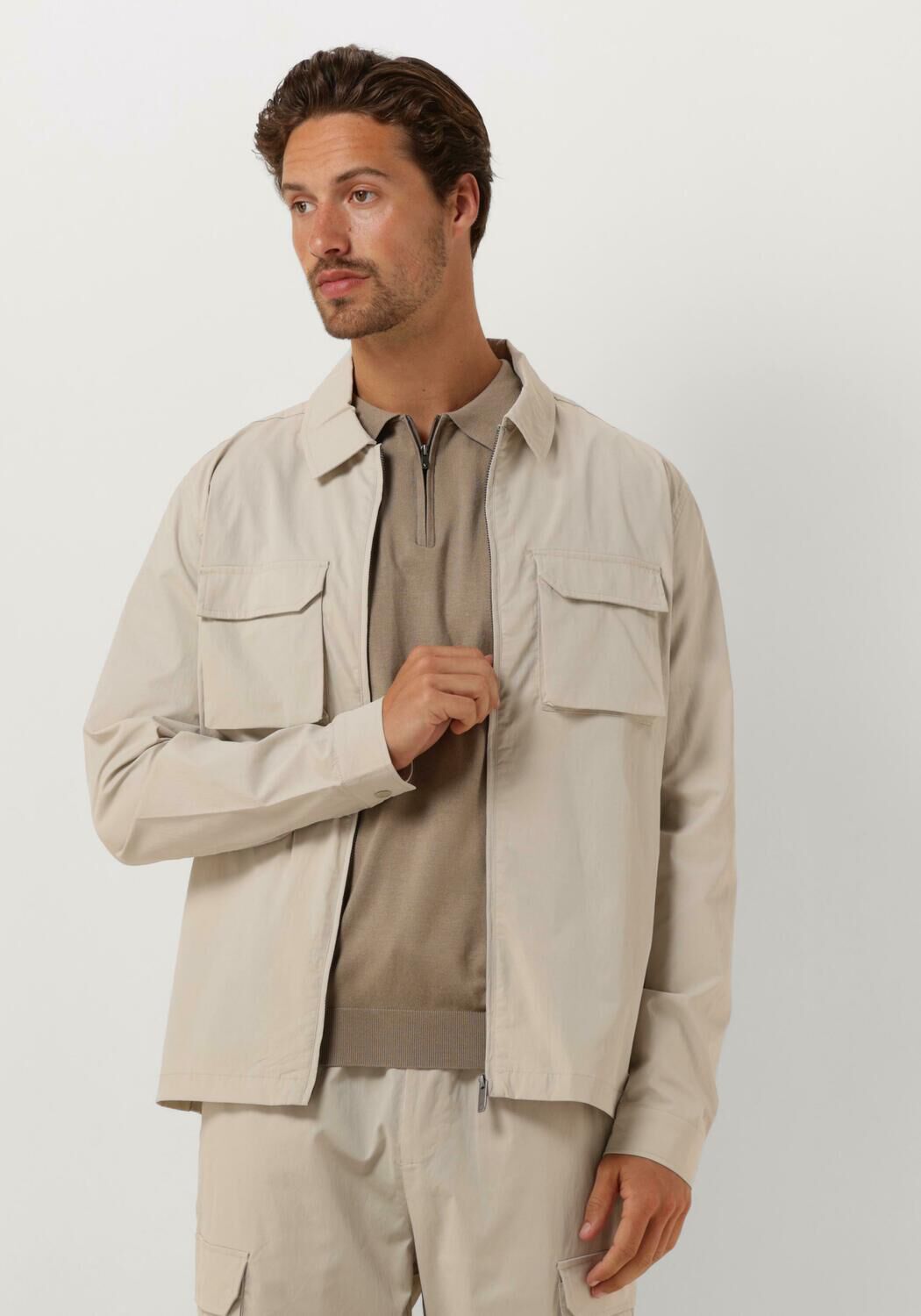 PURE PATH Heren Overshirts Shirt With Front Zipper And Chest Pockets Zand