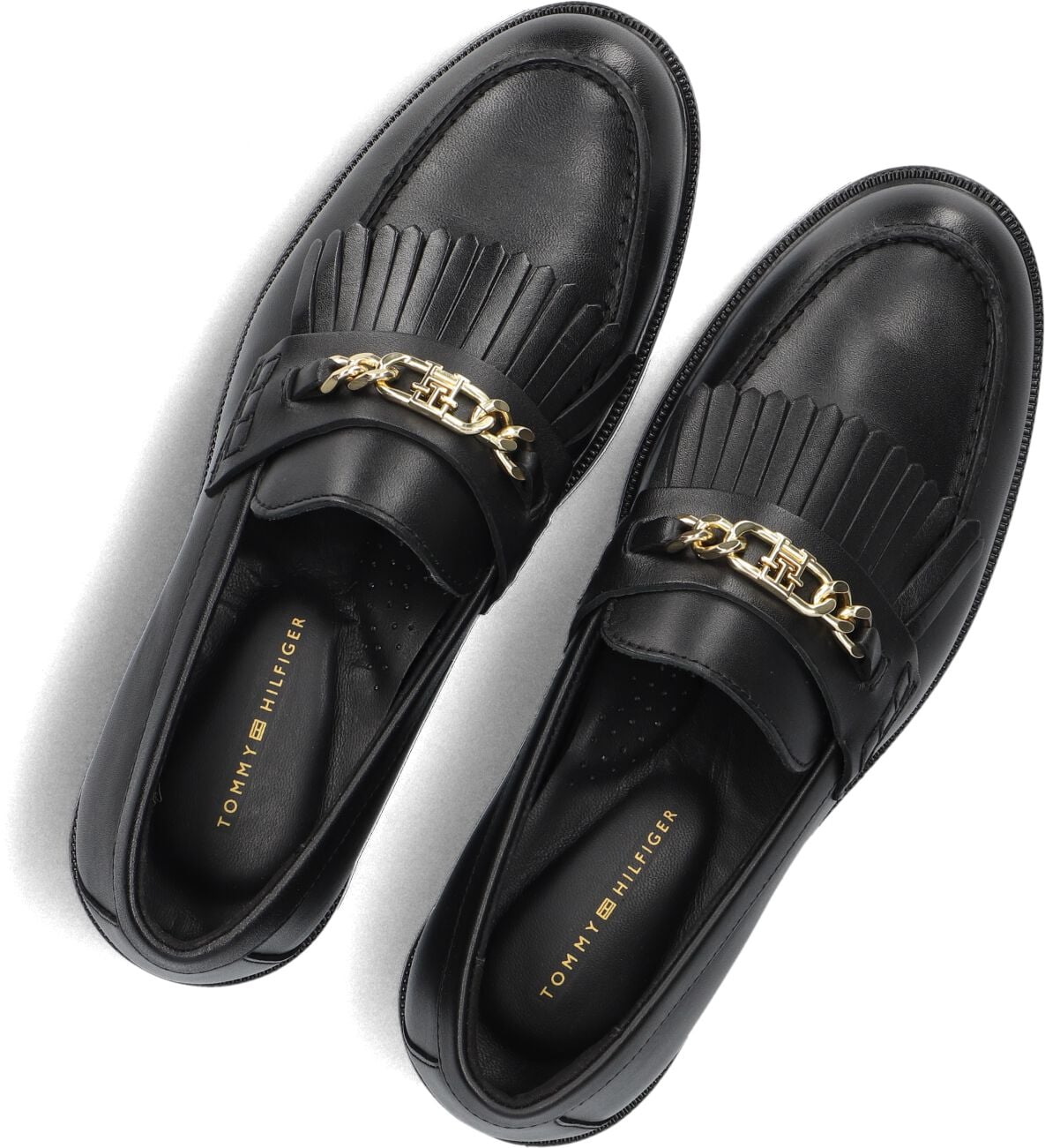TOMMY HILFIGER Zwarte Loafers Th Chain Fringe Leather Loafer