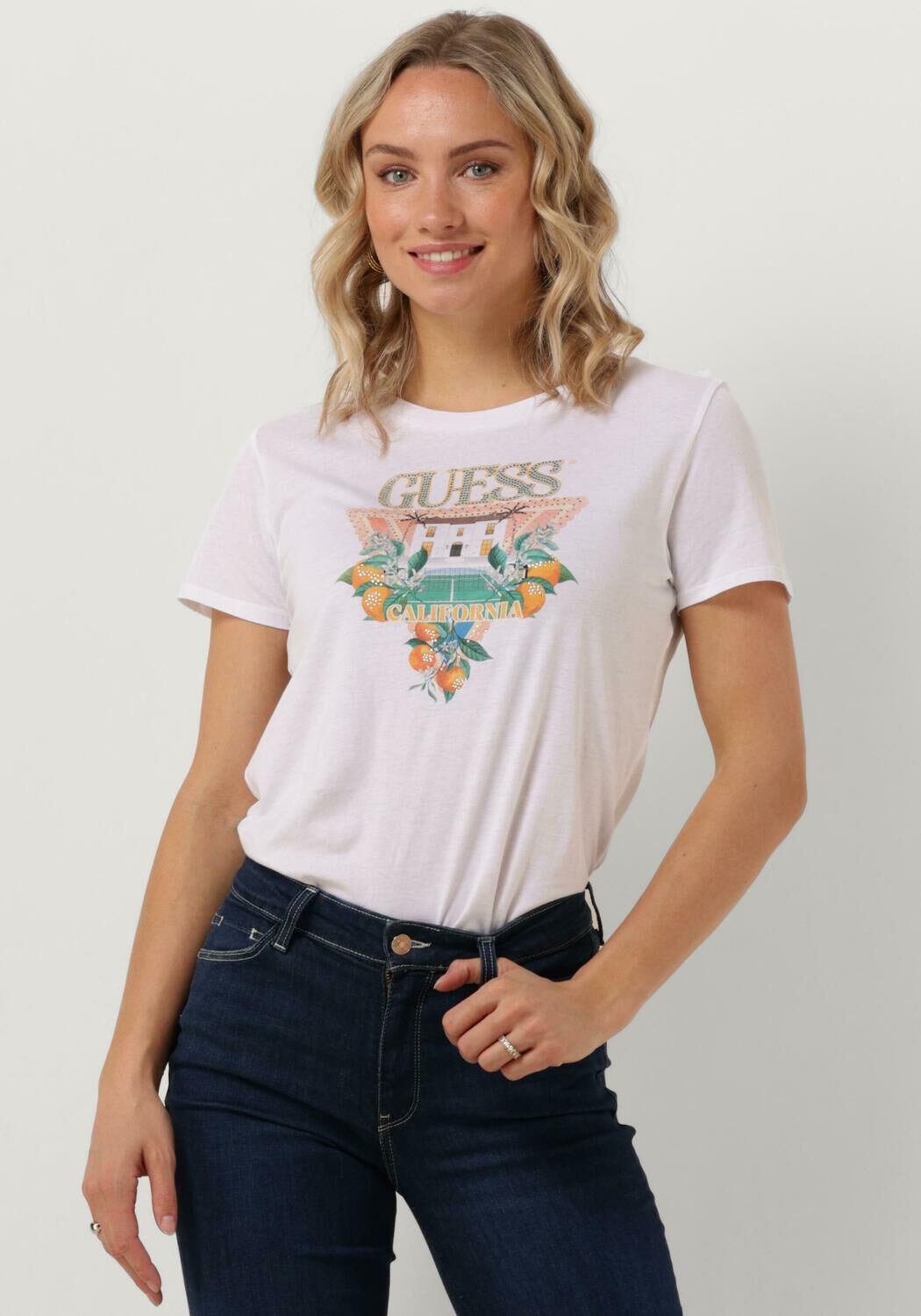 GUESS Dames Tops & T-shirts Ss Mansion Logo Easy Tee Wit