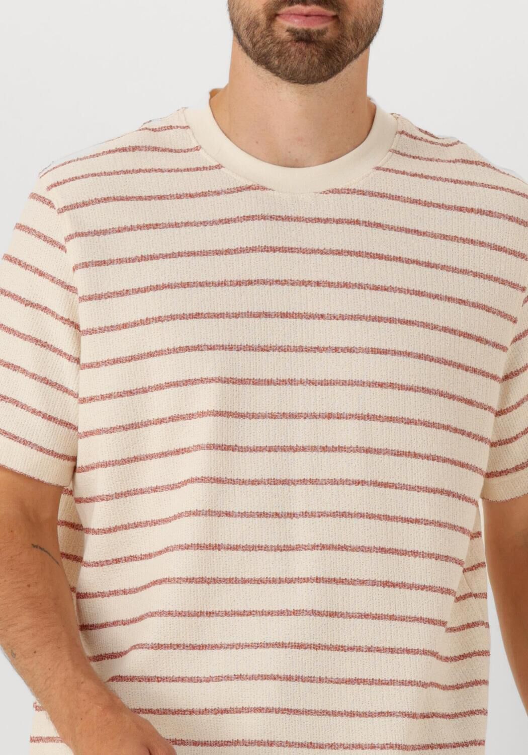 SELECTED HOMME Heren Polo's & T-shirts Slhdjango Stripe Ss O-neck Tee Ecru