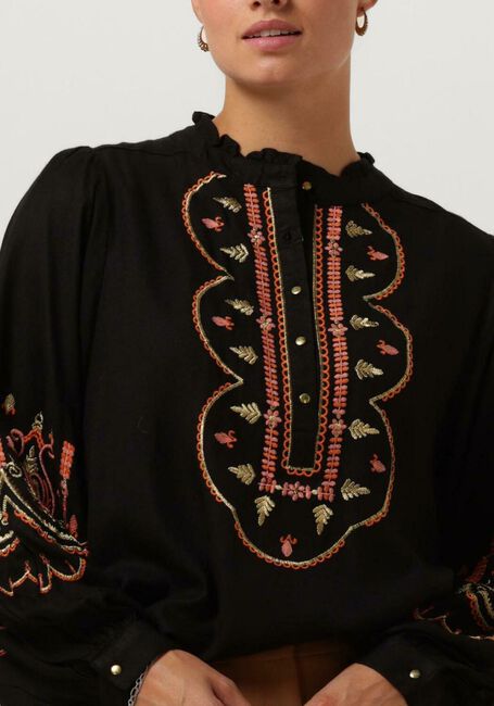 Zwarte SUMMUM Blouse TOP EMBROIDERED CREPE - large
