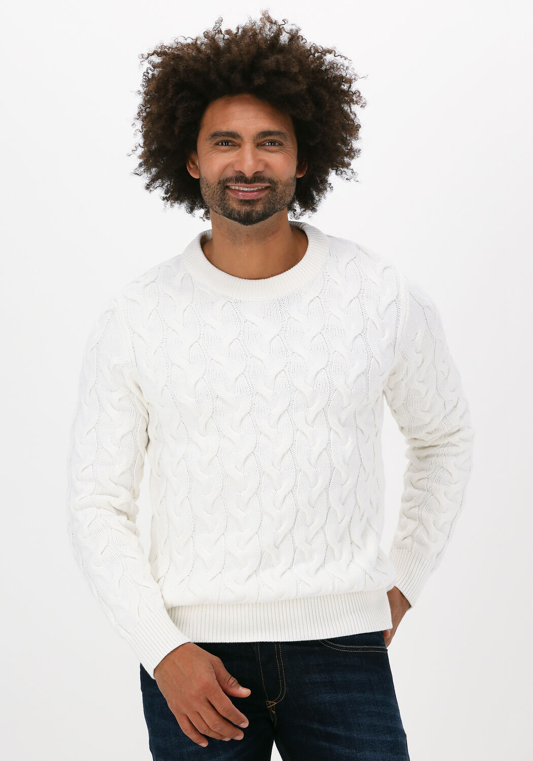 Gebroken wit SELECTED MEN Trui SLHRABI LS KNIT CABLE CREW NEC - large