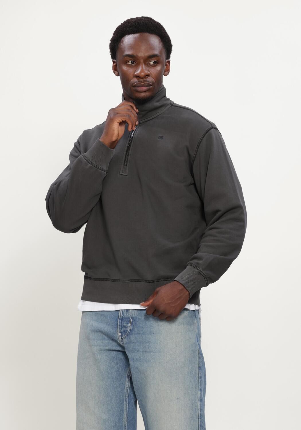 Donkergrijze G-STAR RAW Sweater UNIT WASHED HALF ZIP SW L\S - large