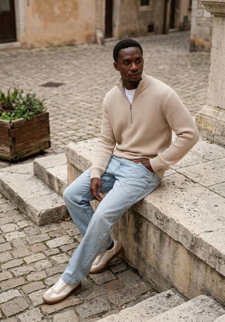 Beige BUTCHER OF BLUE Trui GALWAY HALF ZIP - large