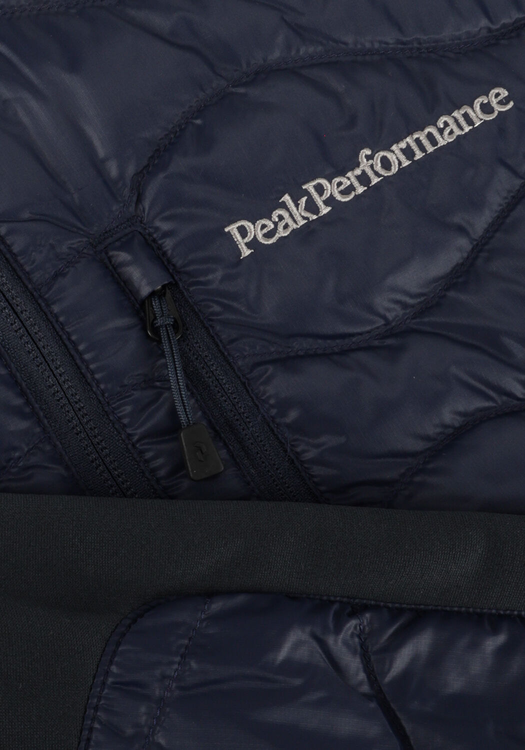 Donkerblauwe PEAK PERFORMANCE Jack M HELIUM DOWN HYBRID HOOD - large