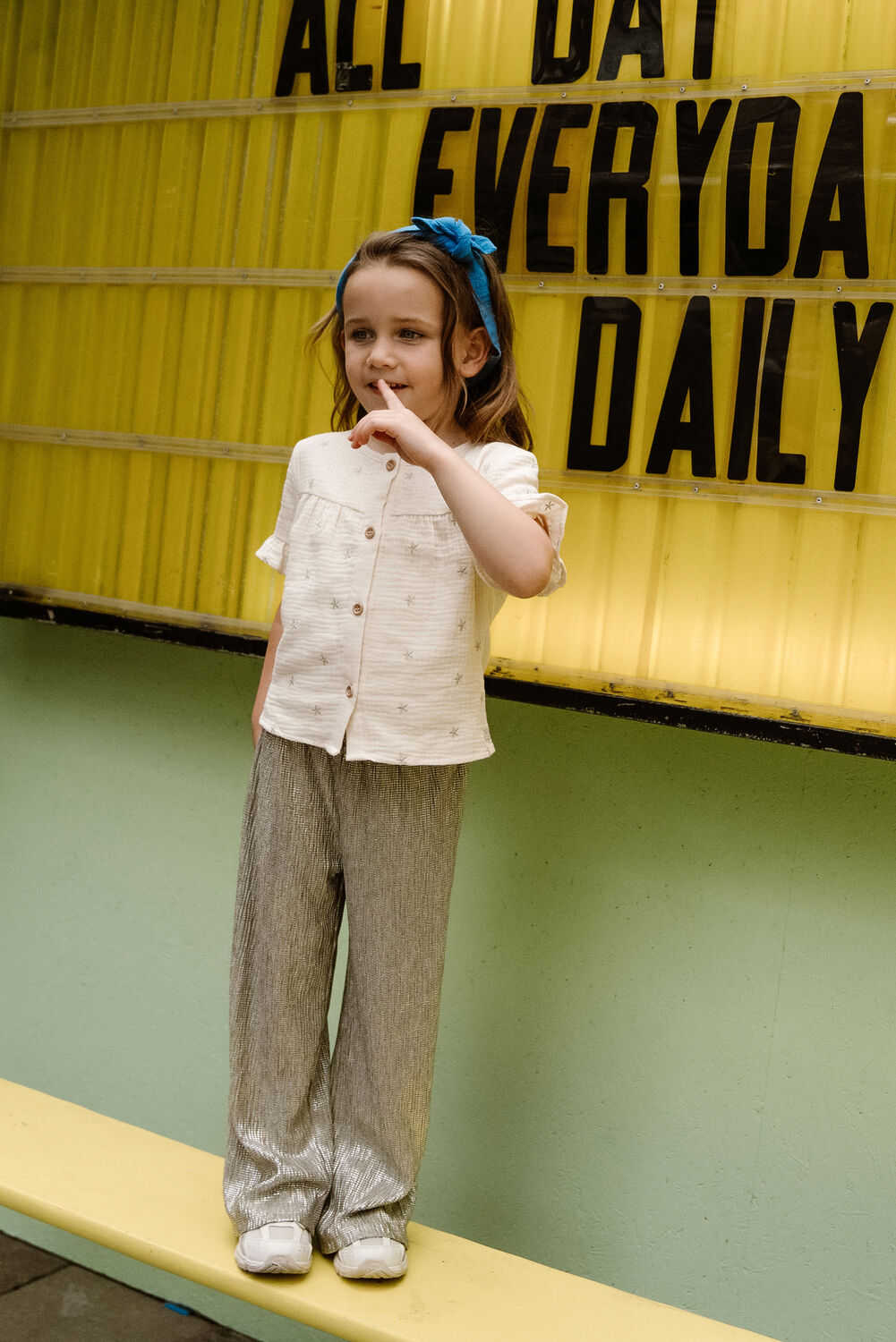 DAILY7 Meisjes Broeken Metallic Wide Pants Beige