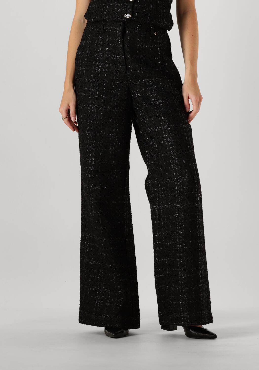 Fabienne Chapot geruite high waist wide leg pantalon Remi zwart donkergrijs