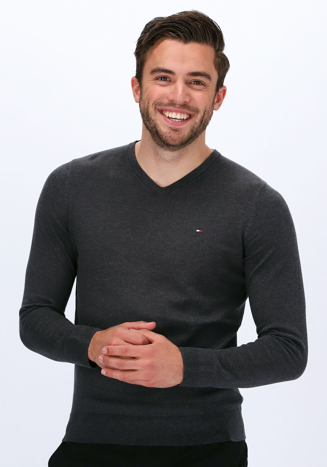 grijze tommy hilfiger trui core cotton silk vneck