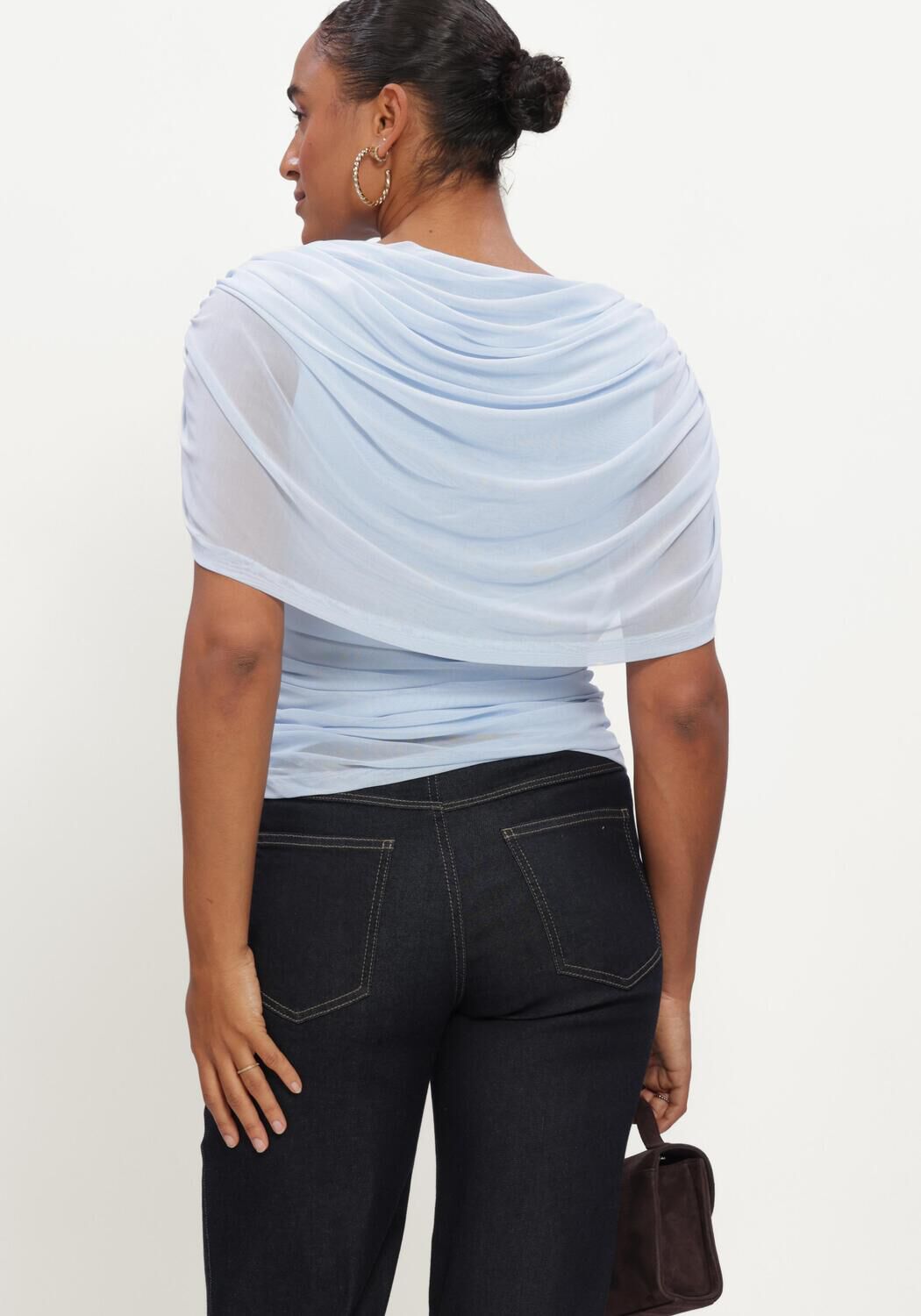 Lichtblauwe NEO NOIR Top COTTUNA DRAPY MESH TOP - large
