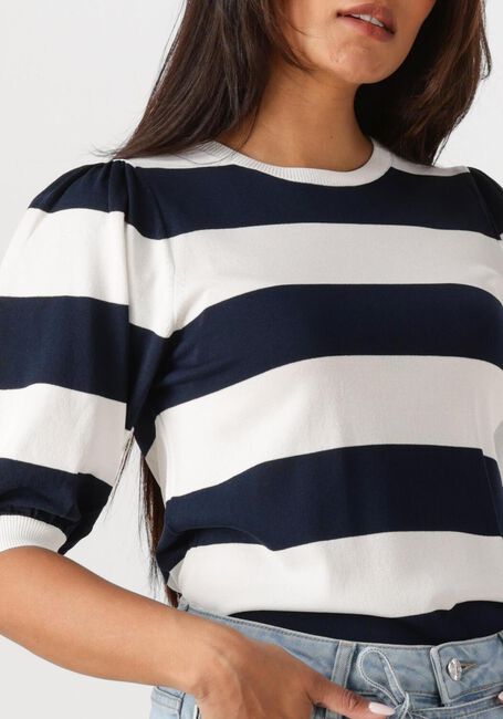 Blauwe JANSEN AMSTERDAM Top KIMMIE TOP K 136 BIG STRIPE SHORT PUFFED SLEEVE - large