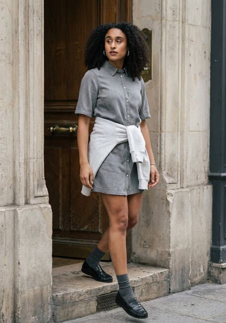 Grijze OBJECT Mini jurk OBJFRAMA 2/4 RE DENIM DRESS - large