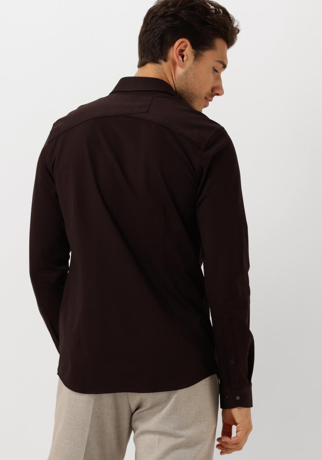 CAST IRON Heren Overhemden Long Sleeve Shirt Twill Jersey 2 Tone Bruin