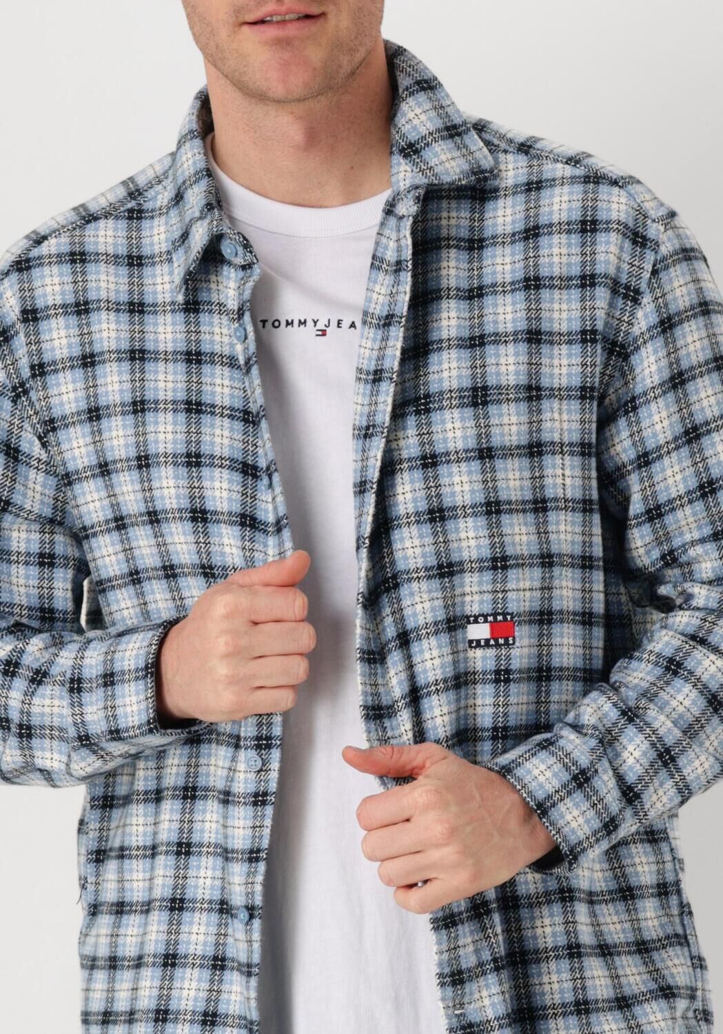 TOMMY JEANS Heren Overhemden Tjm Badge Flannel Shirt Ext Blauw