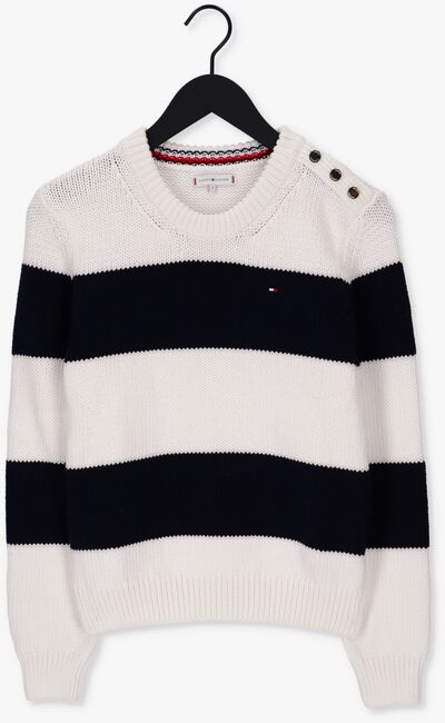 Witte TOMMY HILFIGER Trui STRIPED BUTTON C-NK SWEATER - large