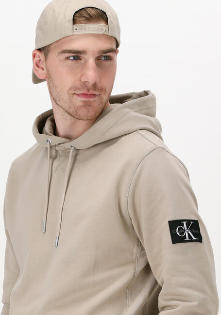 Beige CALVIN KLEIN Sweater MONOGRAM SLEEVE BADGE HOODIE - large