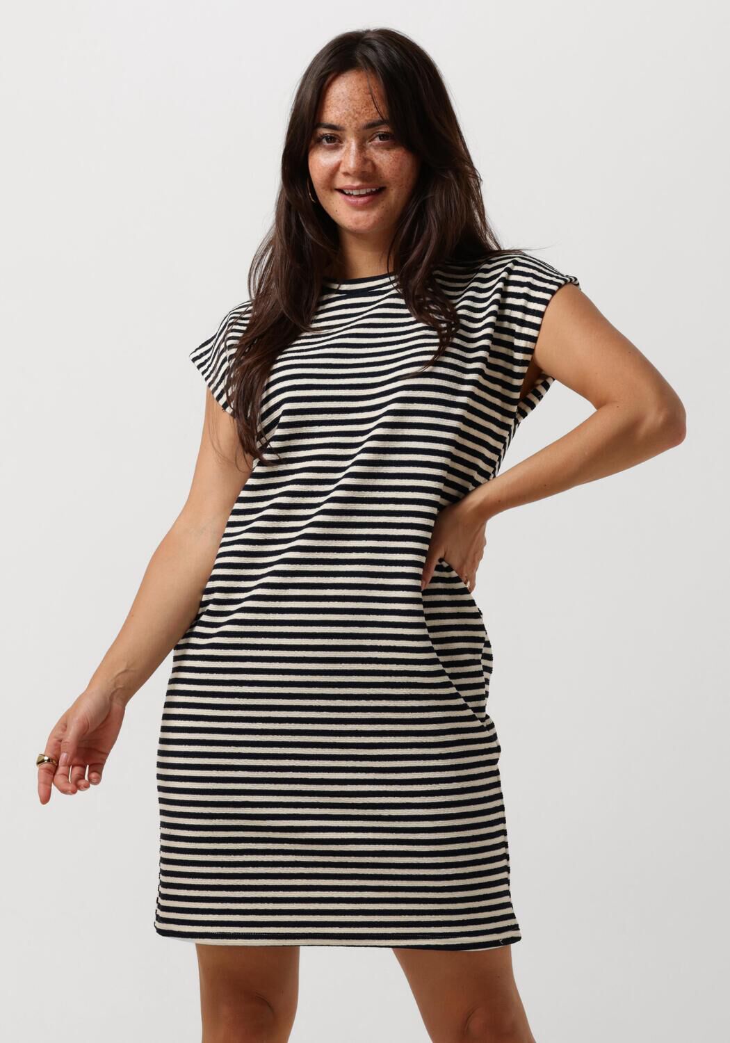 YDENCE Dames Jurken Dress Annalisa Blauw wit Gestreept