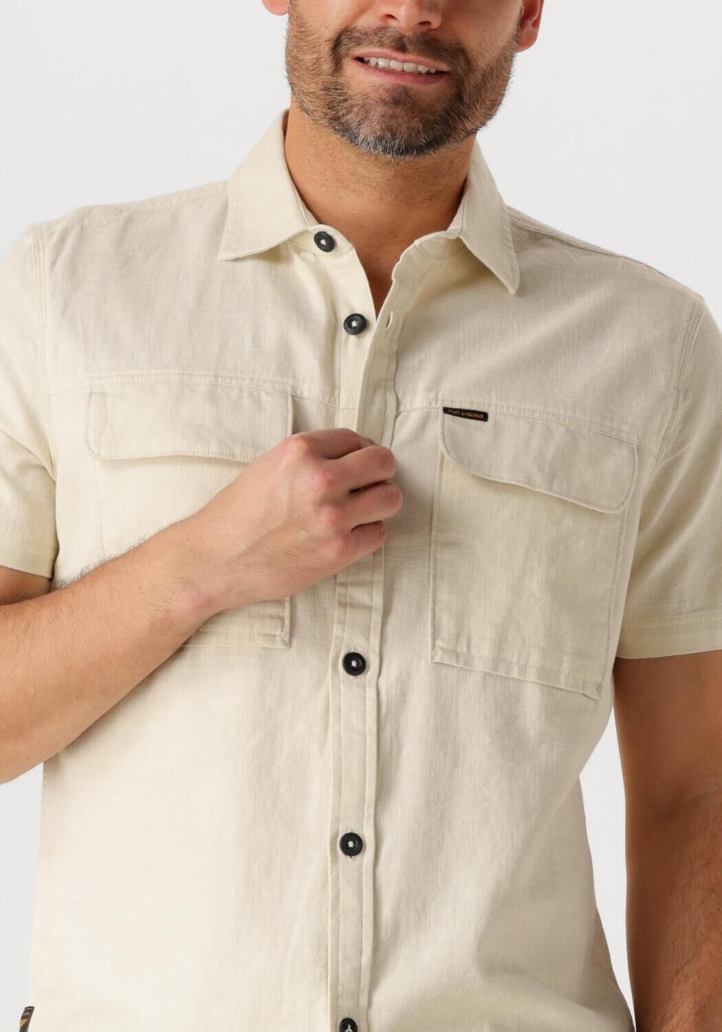 PME LEGEND Heren Overhemden Short Sleeve Shirt Slub Cotton Beige