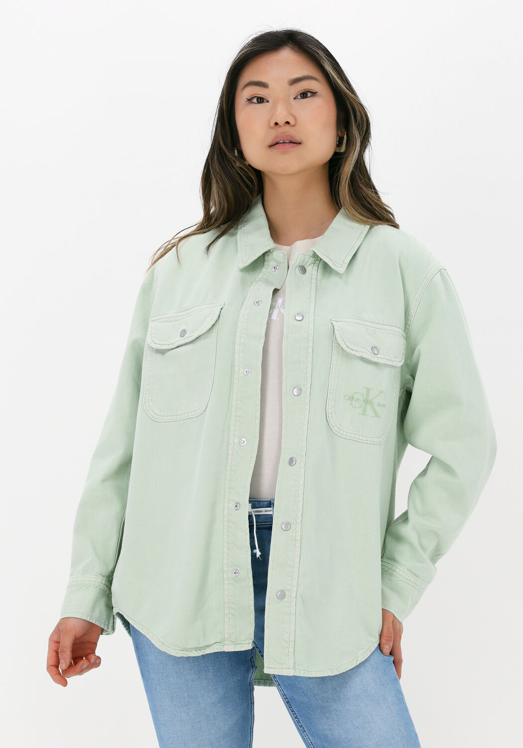 lichtblauwe calvin klein blouse shirt jacket