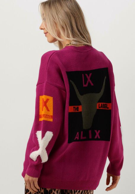 Bordeaux ALIX THE LABEL Trui LADIES KNITTED ART WORK PULLOVER - large