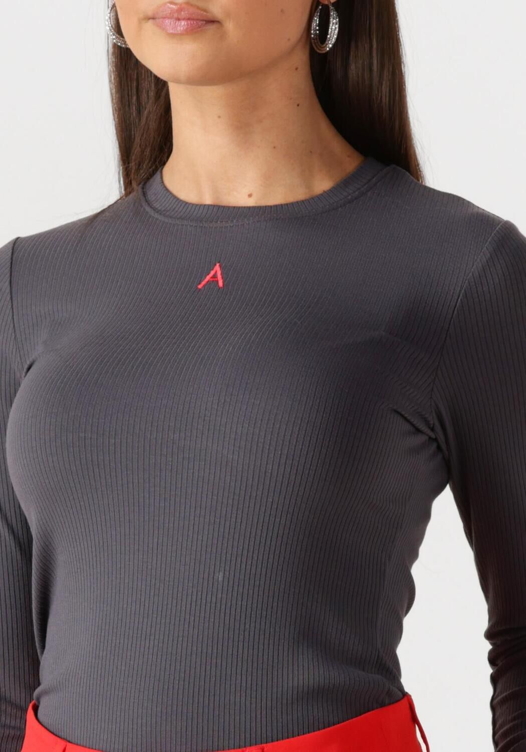 ALIX THE LABEL Dames Tops & T-shirts Ladies Knitted Modal Longsleeve Top Donkergrijs