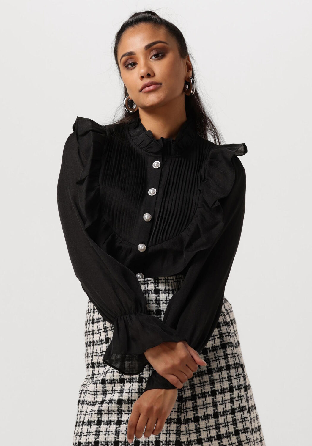 Lollys Laundry Mooie Blouse met Pofmouwen en Ruches Black Dames