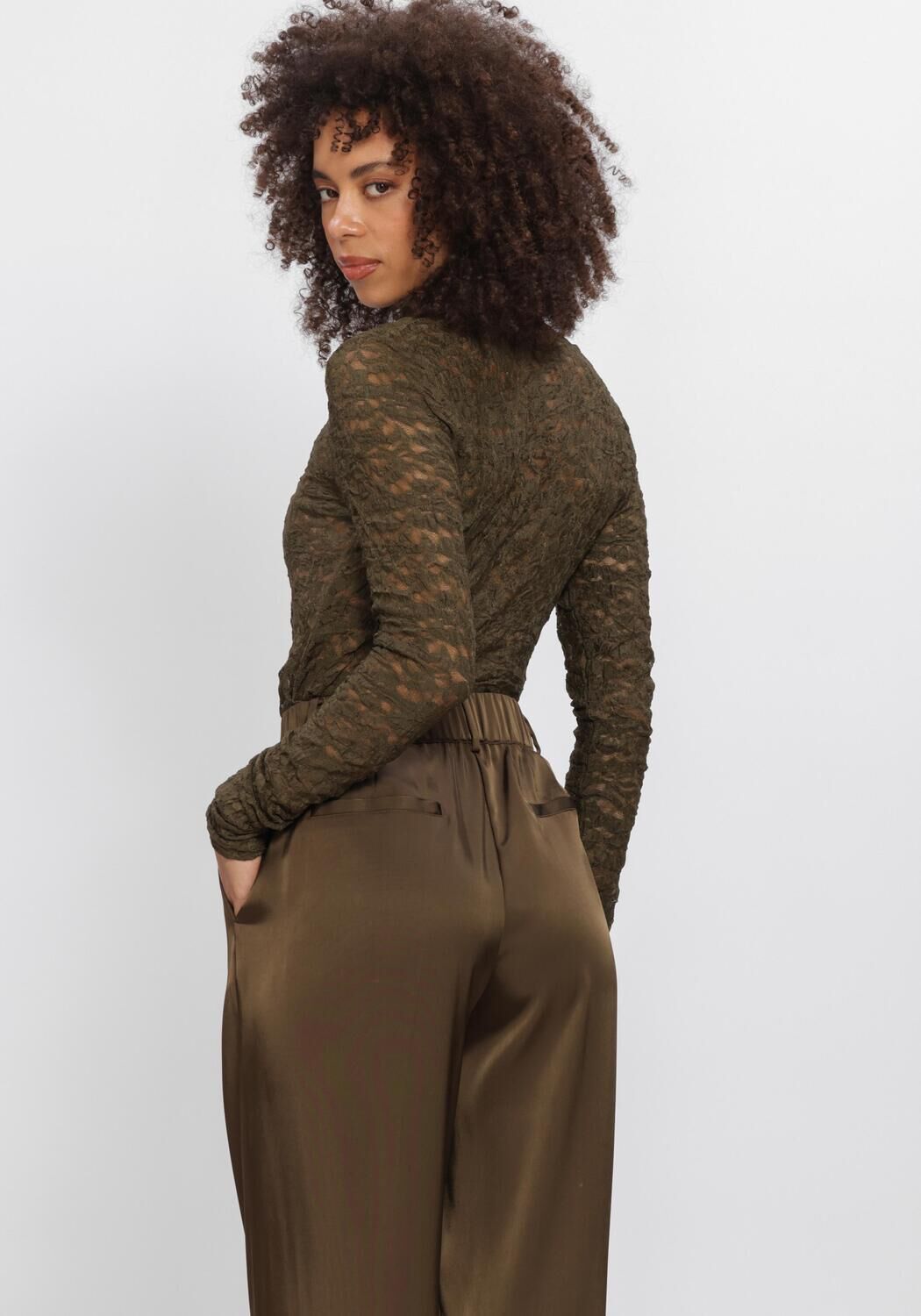 DANTE6 Dames Tops & T-shirts Irony Lace Turtle Neck Top Donkergroen