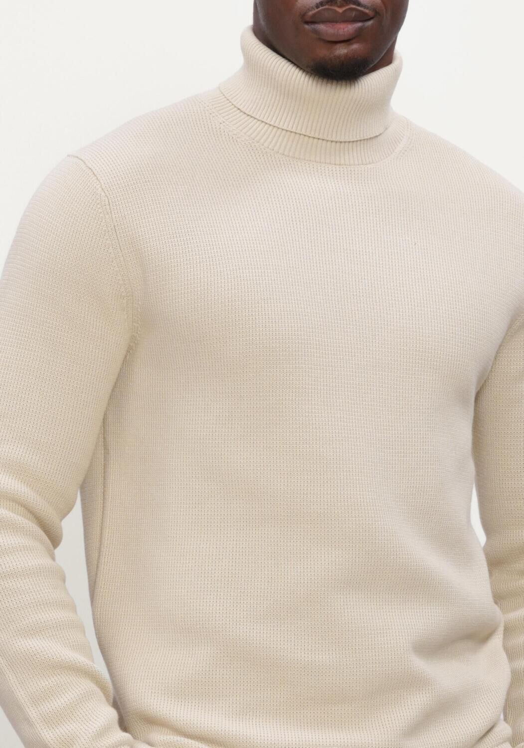 Beige SELECTED MEN Coltrui SLHDANE LS KNIT STRUCTURE ROLL NECK NOOS - large