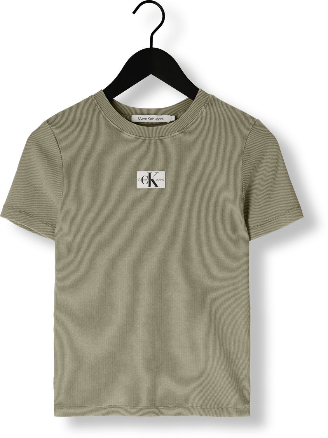 CALVIN KLEIN Dames Tops & T-shirts Label Washed Rib Slim Tee Groen