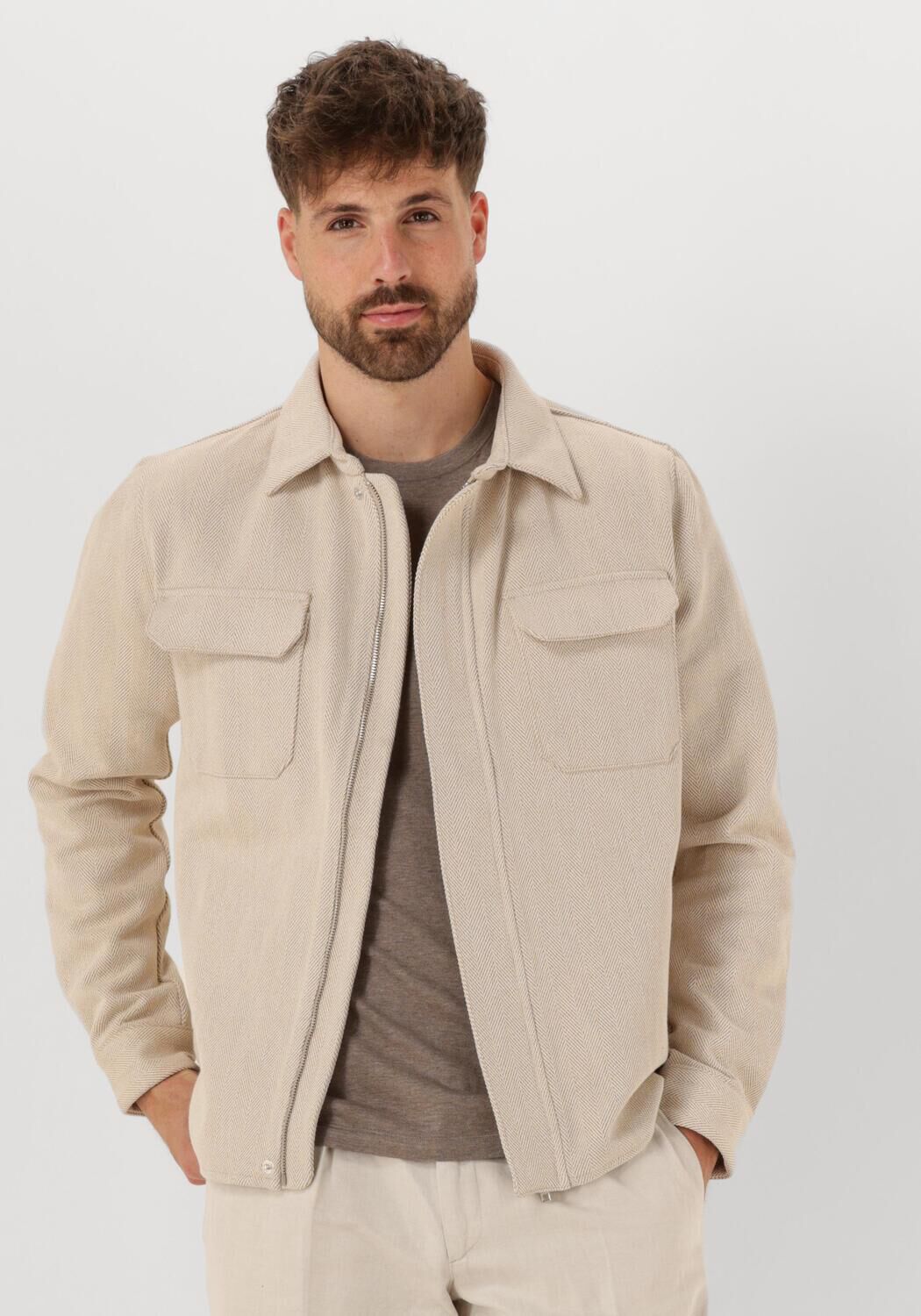 PROFUOMO Heren Overshirts Overshirt Zip Herringbone Ecru