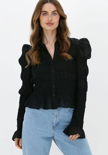 Zwarte NA-KD Blouses SMOCKED FRILL BLOUSE - large