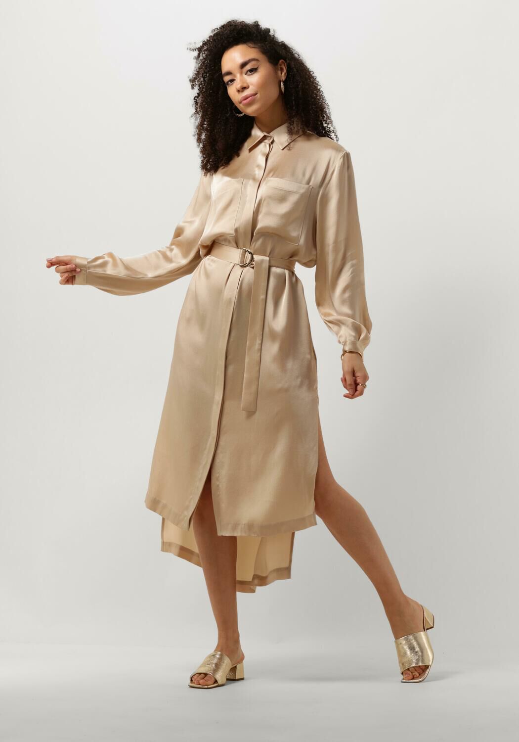 Semicouture Beige Satijnen Lange Chemisier Jurk Beige Dames