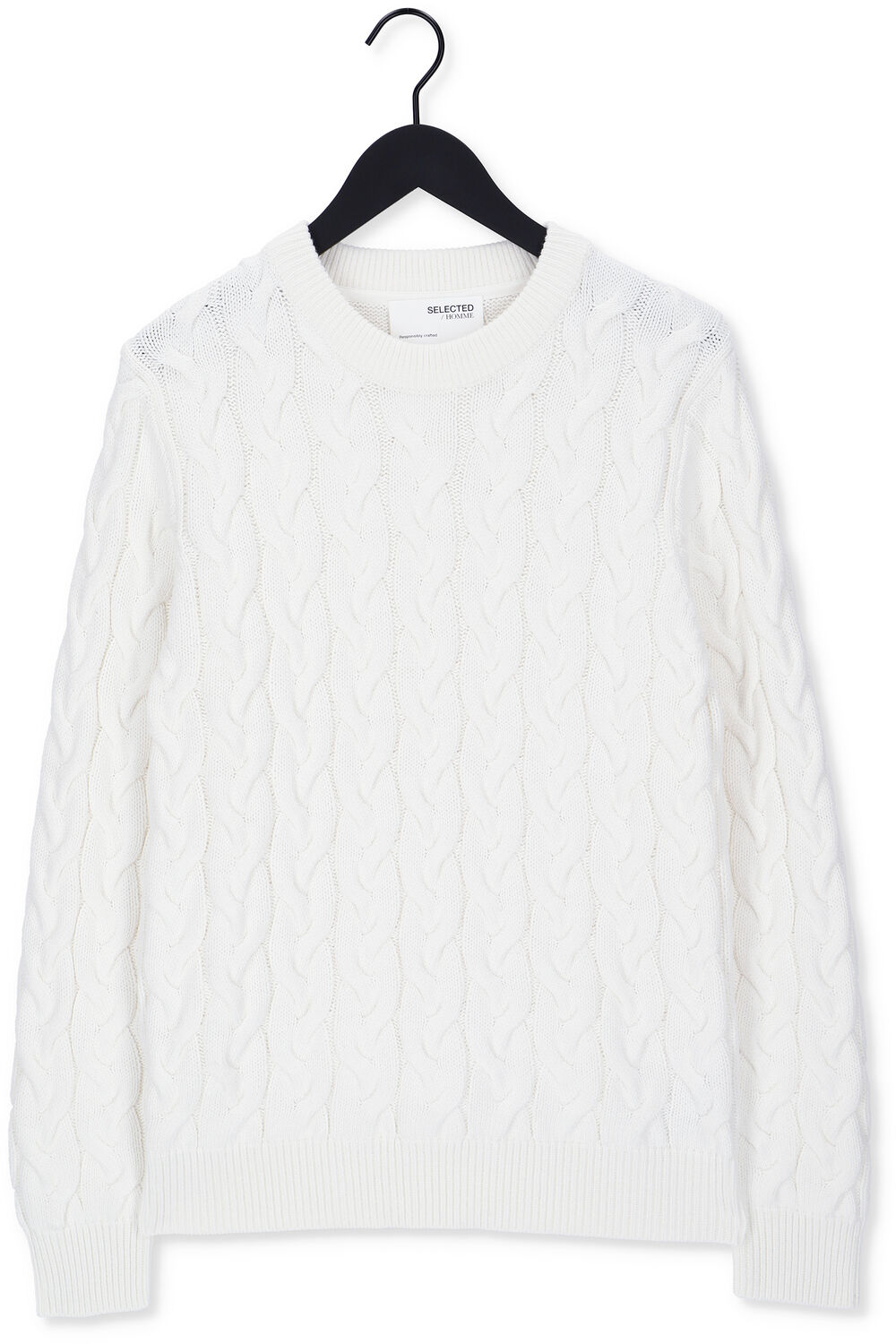 Gebroken wit SELECTED MEN Trui SLHRABI LS KNIT CABLE CREW NEC