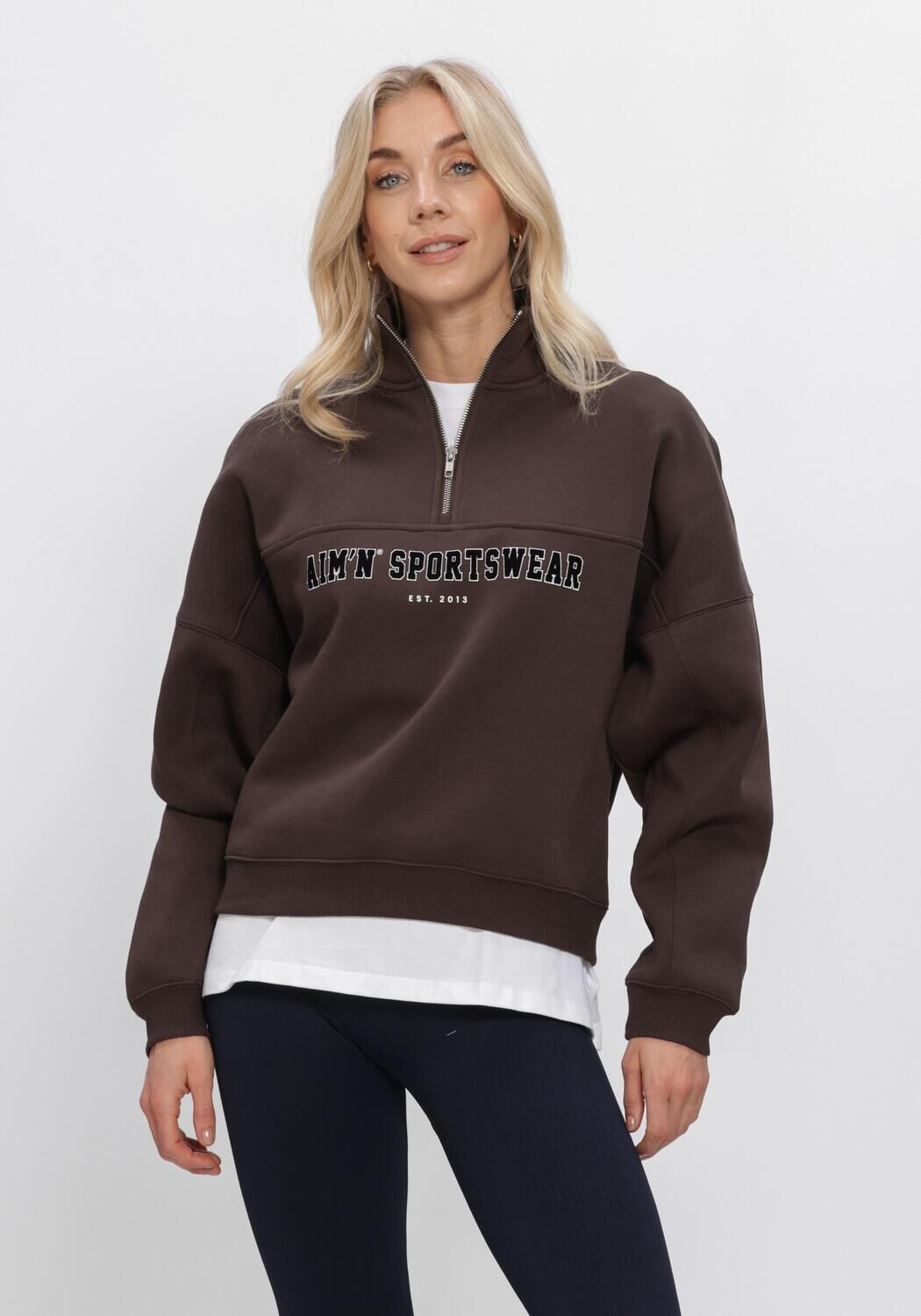 Bruine AIM'N Trui VARSITY SWEAT HALF ZIP - large